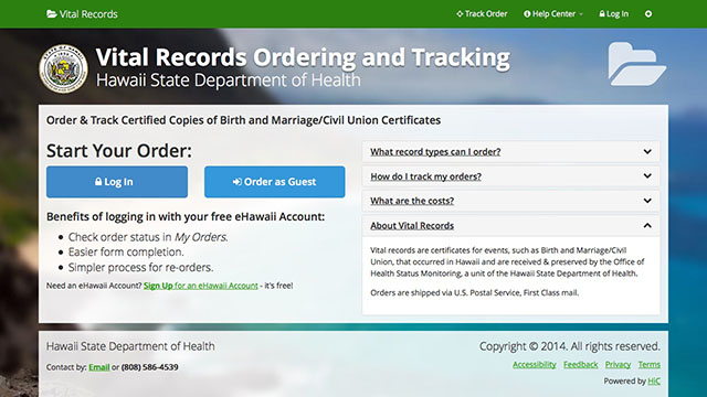 Screenshot of the Vital Records currently being redesigned and developed with a fully Responsive web design.